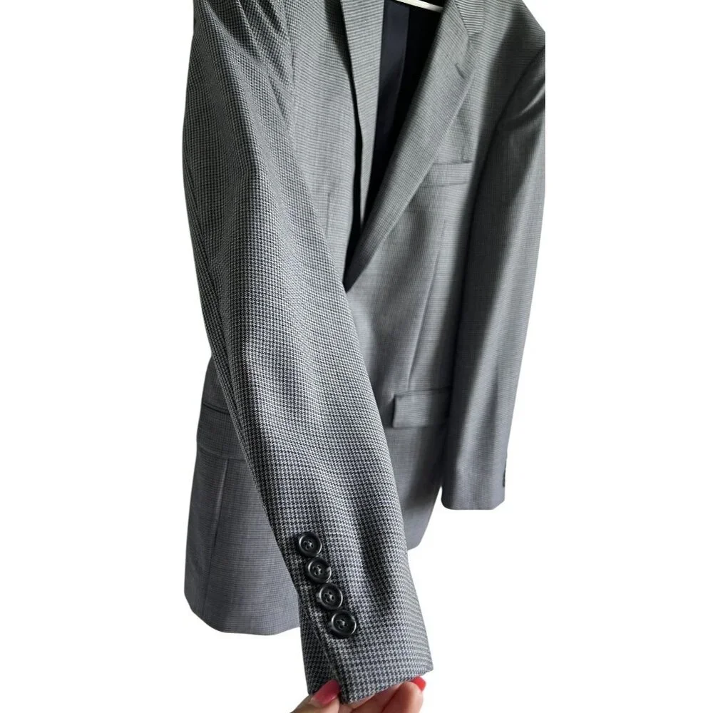 Jos A Bank Travelers Collection Tailored Fit Wool Blazer43L GrayBlue Houndstooth